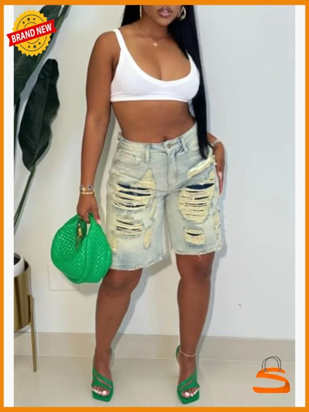 Baggy Ripped Denim Shorts High Waist Wide Leg Distressed Y2k Casual Bermuda